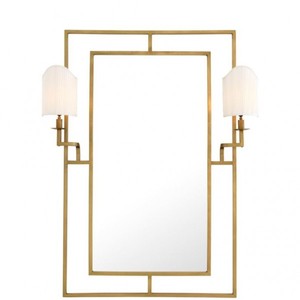 Casa Padrino Specchio da Parete Design di Lusso Ottone con due portalampade, 113 x H 140 cm