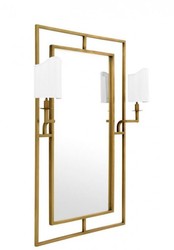 Casa Padrino Specchio da Parete Design di Lusso Ottone con due portalampade, 113 x H 140 cm