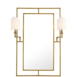Casa Padrino Specchio da Parete Design di Lusso Ottone con due portalampade, 113 x H 140 cm