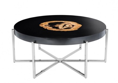 Casa Padrino Luxury Coffee Table Side Table in Hollow Steel Nickel Finish and Petrified Wood, 91 x H 39 cm