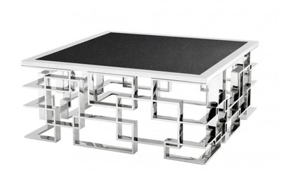 Casa Padrino Art Deco Luxury Coffee Table with Granite Top, Polished Stainless Steel, 100 x 100 x H. 45 cm