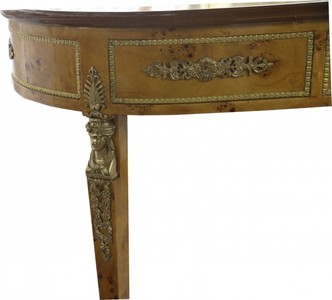 Casa Padrino Luxus Barock Empire Schreibtisch Sekretär mit 3 Schubladen - Vogelaugen Ahorn & Bordeaux Lederoptik - 150 x 77 x 81 cm
