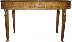 Casa Padrino Luxury Baroque Empire Desk with 3 Drawers - Birdseye Maple & Bordeaux Leather Look - 150 x 77 x 81 cm Casa Padrino Luxury Baroque Empire Desk with 3 Drawers - Birdseye Maple & Bordeaux Leather Look - 150 x 77 x 81 cm