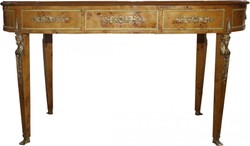 Casa Padrino Luxury Baroque Empire Desk with 3 Drawers - Birdseye Maple & Bordeaux Leather Look - 150 x 77 x 81 cm Casa Padrino Luxury Baroque Empire Desk with 3 Drawers - Birdseye Maple & Bordeaux Leather Look - 150 x 77 x 81 cm