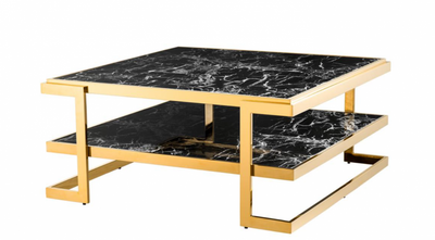 Casa Padrino Art Deco Luxury Coffee Table Faux Marble Gold Finish - 100 x 100 x H. 46 cm