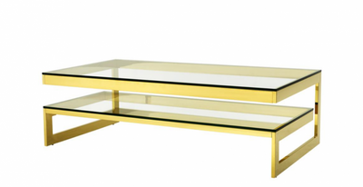 Casa Padrino Art Deco Luxury Coffee Table Gold Finish - Living Room Salon Table - 150 x 80 x H. 46 cm