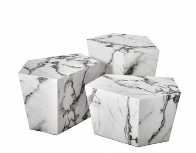Casa Padrino Art Deco Luxury Coffee Table 3-Piece Set Artificial Marble - Living Room Salon Table 52 x 37,5 x H. 40/35/30 cm