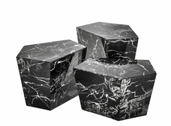 Casa Padrino Art Deco Luxury Coffee Table Set of 3 Faux Marble Black 52 x 37.5 x H. 40/35/30 cm