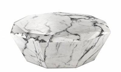 Casa Padrino Art Deco Luxury Faux Marble Coffee Table - Round Living Room Table, White, 101 x H. 32 cm
