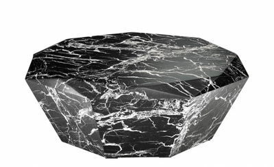 Casa Padrino Art Deco Luxury Faux Marble Coffee Table - Living Room Table in Black, 101 x H. 32 cm
