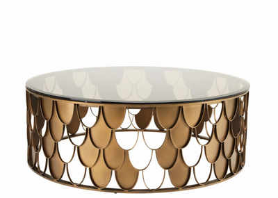 Casa Padrino Art Deco Luxury Designer Coffee Table Antique Copper - Steel and Glass Table - 110 x H. 38 cm