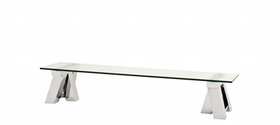 Casa Padrino Art Deco Luxury Coffee Table 190 x 45 x H. 36 cm - Polished Stainless Steel and Glass