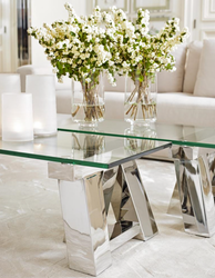 Casa Padrino Tavolino da salotto di lusso Art Déco 190 x 45 x H. 36 cm - Acciaio inox lucido e vetro