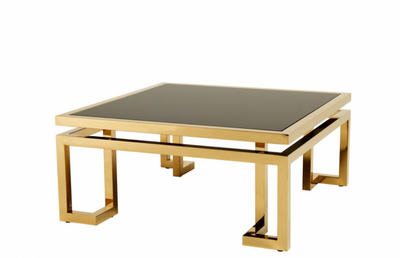 Casa Padrino Tavolino da salotto di lusso design Art Déco in oro e vetro nero - 100 x 100 x H. 45 cm