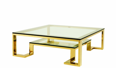 Casa Padrino Luxury Art Deco Designer Coffee Table Gold 120 x 120 x H. 40 cm - Living Room Table Stainless Steel and Glass