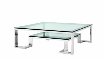 Casa Padrino Luxury Art Deco Designer Coffee Table - Square Living Room Table in Stainless Steel and Glass - 120 x 120 x H. 40 cm