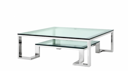 Casa Padrino Tavolino da salotto di lusso Art Déco - Tavolo quadrato in acciaio inox e vetro - 120 x 120 x H. 40 cm