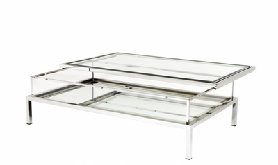 Casa Padrino Luxury Art Deco Designer Coffee Table - 140 x 85 x H. 41 cm - Polished Stainless Steel and Glass Living Room Table