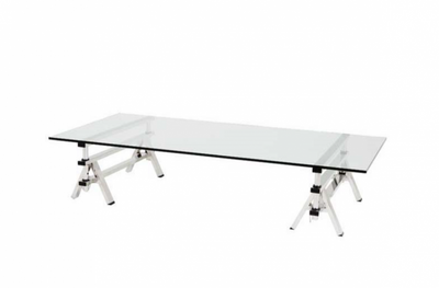 Casa Padrino Luxury Art Deco Designer Coffee Table - 170 x 100 x H. 31-42 cm - Living Room Table in Polished Stainless Steel and Glass