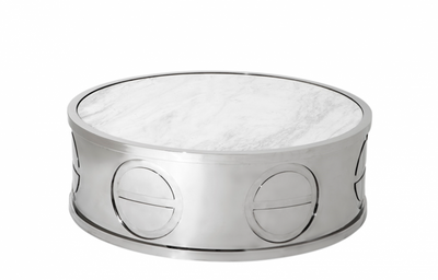 Casa Padrino Luxury Art Deco Designer Coffee Table with Marble Top - Round 100 x H. 32 cm - Living Room Table in Stainless Steel and Marble