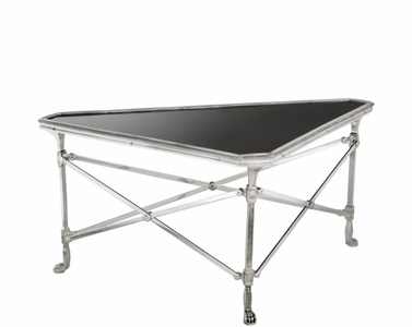 Casa Padrino Tavolino da salotto di lusso Art Déco - Ottone e granito - Argento antico / Nero - 89 x 63 x H. 42 cm