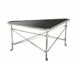 Casa Padrino Mesa de centro de lujo Art Déco - Latón y granito - Plata antigua / Negro - 89 x 63 x H. 42 cm