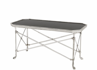 Casa Padrino Tavolino da salotto di lusso design Art Déco - Argento antico / Vetro nero - 90 x 47 x H. 45 cm