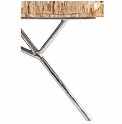 Casa Padrino Luxury Art Deco Designer Coffee Table made of Petrified Wood - Living Room Table Polished Stainless Steel - 110-120 x 65-85 x H. 35 cm