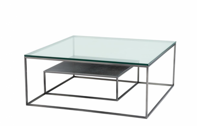 Casa Padrino Tavolino da Salotto di Lusso Art Déco - Tavolo Quadrato in Nichel Nero e Impiallacciatura di Quercia, 90 x 90 x H. 38 cm
