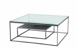 Casa Padrino Luxury Art Deco Designer Coffee Table - Square Salon Table in Black Nickel and Oak Veneer, 90 x 90 x H. 38 cm