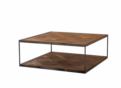 Casa Padrino Tavolino da salotto di lusso Art Déco in zinco e legno di quercia - Tavolo quadrato 100 x 100 x H. 38 cm