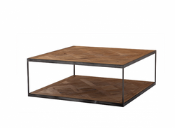 Casa Padrino Table basse de luxe Art Déco en zinc et bois de chêne - Table de salon carrée 100 x 100 x H. 38 cm