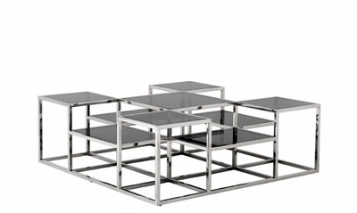 Casa Padrino Tavolino da salotto di lusso design Art Déco in acciaio inox e vetro fumé, 120 x 120 x H. 42 cm