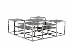 Casa Padrino Tavolino da salotto di lusso design Art Déco in acciaio inox e vetro fumé, 120 x 120 x H. 42 cm