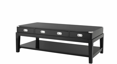 Casa Padrino Tavolino da salotto di lusso Art Deco in legno di betulla e metallo - Nero / Nichel - 140,5 x 71,5 x H. 48 cm