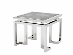 Casa Padrino Luxus Art Deco Designer Beistelltisch, polierter Edelstahl und Rauchglas, 65 x 65 x H. 55 cm