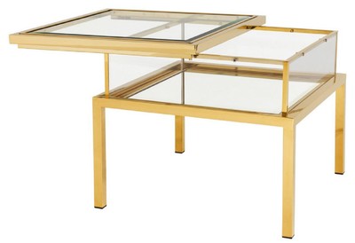 Casa Padrino tavolino di lusso oro 65 x 65 x A. 55,5 cm - Tavolino quadrato in acciaio inox con piano in vetro - Collezione di lusso