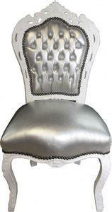 Casa Padrino Barocco Cena sedia d'argento similpelle / bianco con strass bling bling