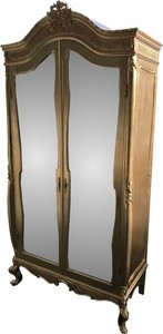 Casa Padrino Barock Kleiderschrank Gold, massives Buchenholz, B 110 x H 230 x T 53 cm, Antik Stil Schlafzimmerschrank