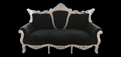 Casa Padrino Barock 3-er Sofa Master Schwarz / Weiß mit Bling Bling Glitzersteinen - Breite 210 cm