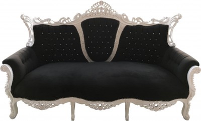 Casa Padrino Divano 3 posti Barocco Master Nero / Bianco con strass Bling Bling - Larghezza 210 cm Casa Padrino Divano 3 posti Barocco Master Nero / Bianco con strass Bling Bling - Larghezza 210 cm