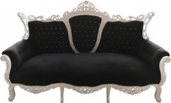 Casa Padrino Canapé 3 places Baroque Master Noir / Blanc avec Strass Bling Bling - Largeur 210 cm Casa Padrino Canapé 3 places Baroque Master Noir / Blanc avec Strass Bling Bling - Largeur 210 cm