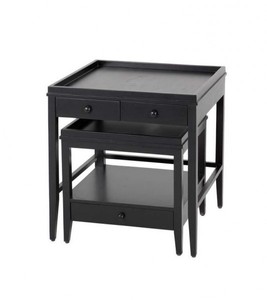 Casa Padrino Luxus Art Deco Designer Beistelltisch 2er Set aus Mahagoni und Gmelina Holz in Schwarz - 57 x 55 x H. 61 cm / 47 x 45 x H. 45 cm