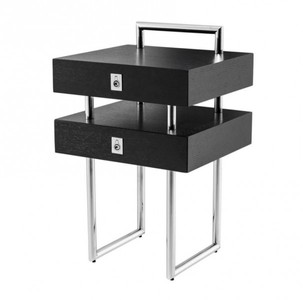Casa Padrino Luxus Kommode Schwarz Chrom vernickelt Nickel Plated Luxury Commode Night Table Black Machttisch