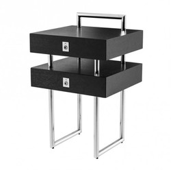 Casa Padrino Tavolino di design di lusso Art Déco - Acciaio lucido e impiallacciatura di rovere nero - 50 x 44,5 x H. 79 cm
