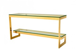 Casa Padrino Luxury Console Table Gold 160 x 45 x H. 76 cm - Modern Stainless Steel and Glass Furniture