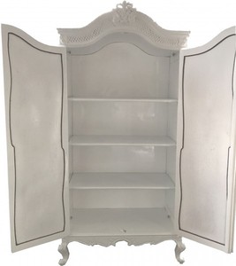 Casa Padrino Barock Kleiderschrank Weiß Hochglanz 110 x 230 x 53 cm - Luxus Schlafzimmer Schrank im Antik Stil