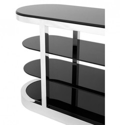 Casa Padrino Consola de Lujo en Acero Pulido y Cristal Negro, 180 x 57 x H. 89 cm