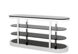 Casa Padrino Consola de Lujo en Acero Pulido y Cristal Negro, 180 x 57 x H. 89 cm