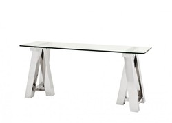 Casa Padrino Consolle di lusso stile Art Déco - Acciaio inox lucido e vetro trasparente 180 x 50 x H. 78 cm